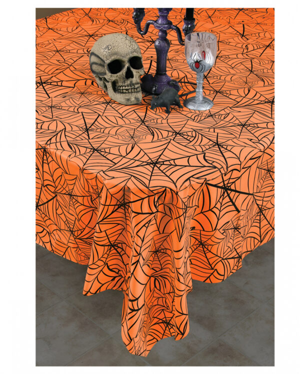 Orange Spinnweben Halloween Tischdecke