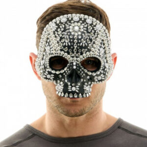 Totenkopf Halbmaske mit Glitzersteinchen