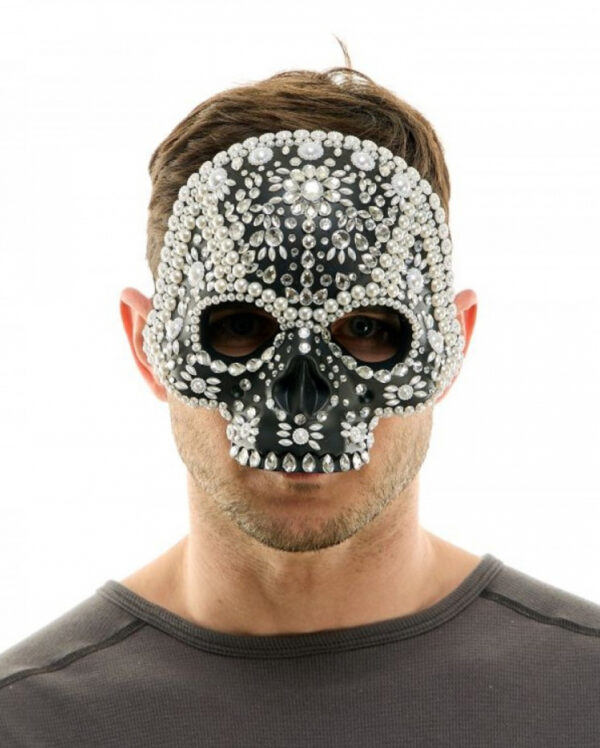 Totenkopf Halbmaske mit Glitzersteinchen