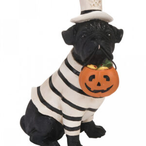 Halloween Mops mit Kürbiseimerchen 13cm