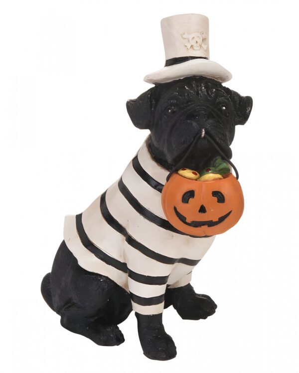 Halloween Mops mit Kürbiseimerchen 13cm