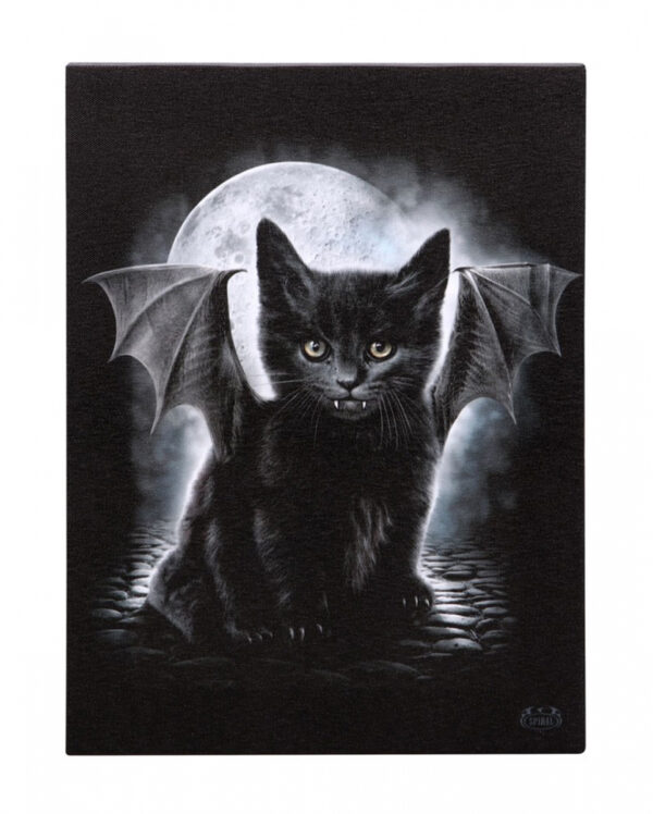 Bat Cat Leinwand Bild 19 x 25 cm